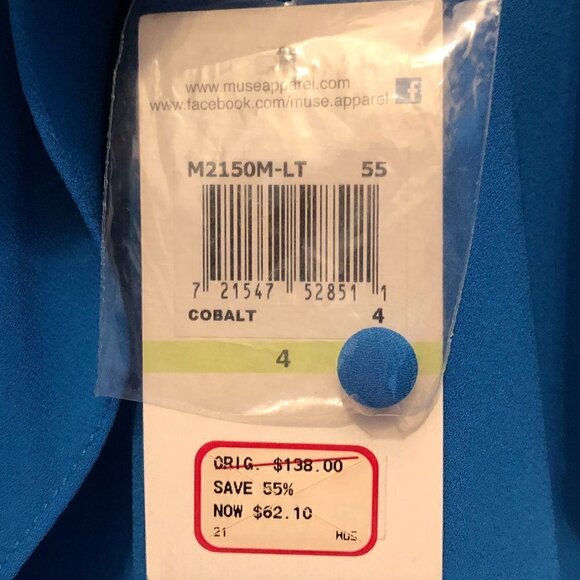 Muse Blue Cocktail Flare Sleeve Dress Size 4 NWT - Picture 3 of 8